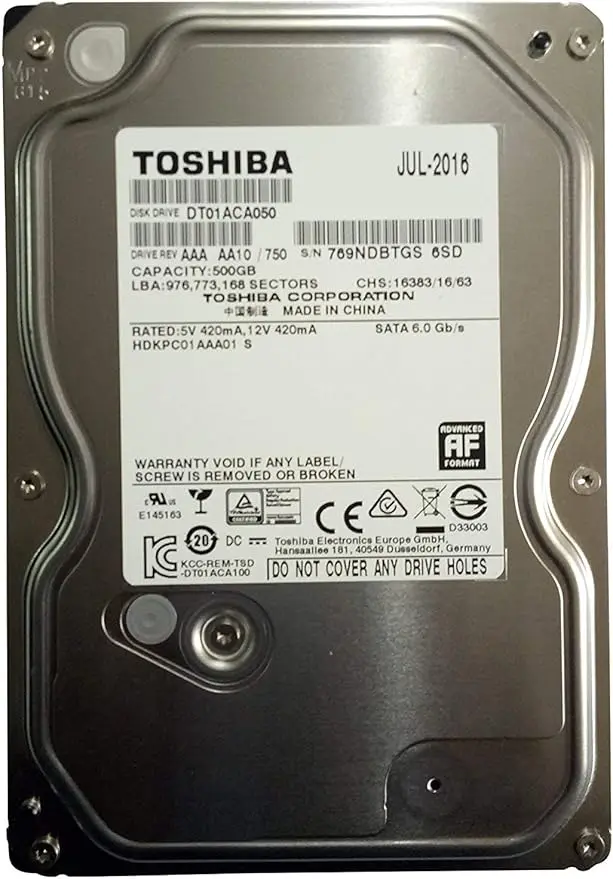 HDD Toshiba DT01ACA050 500GB HDD 3.5" 7200 RPM SATA 3 6.0 GB/s Hard Drive For Desktop