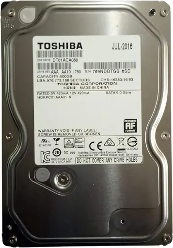 [HDD-TOS-500GB-3.5] HDD Toshiba DT01ACA050 500GB HDD 3.5" 7200 RPM SATA 3 6.0 GB/s Hard Drive For Desktop